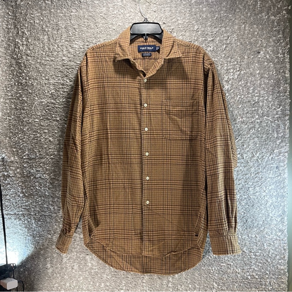 Vtg Polo Golf Ralph Lauren Check Plaid Marlowe Flannel Button-Down Shirt M